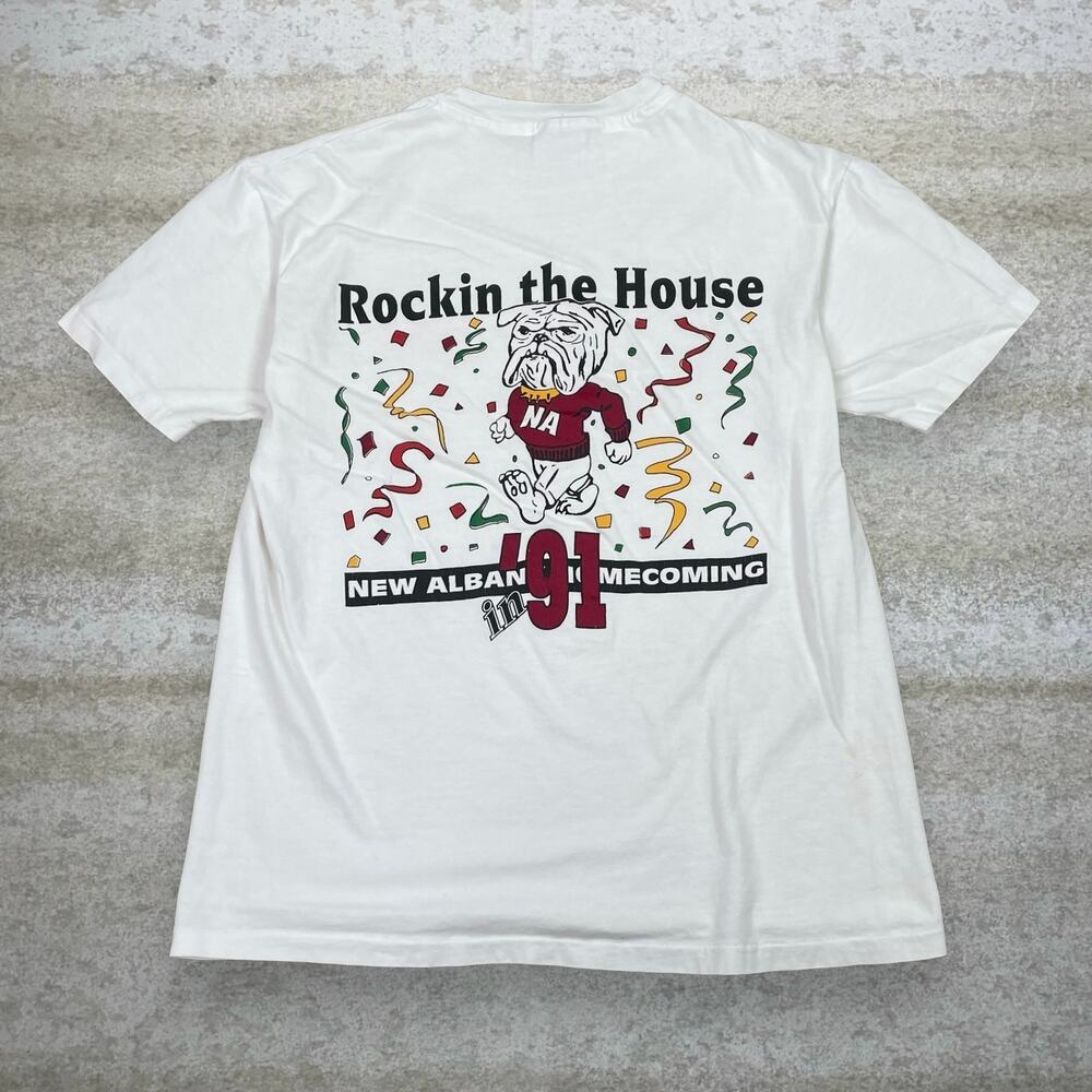 Vintage 90s New Albany Homecoming Shirt Mens L White Made in USA Short Sleeve